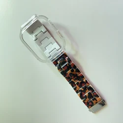 Rainbow Clear Resin Smartwatch Band with Transparent Case Bracelet Accessory for Redmi watch 4 (Leopard print 1)