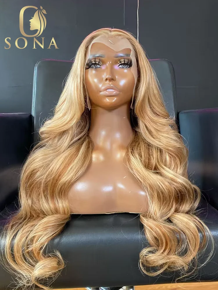 

Honey Blonde 613 Highlight Human Hair Wig 13X6 HD Transparent Lace Frontal Wig Body Wave Wig Pre Plucked Colored Wigs For Women