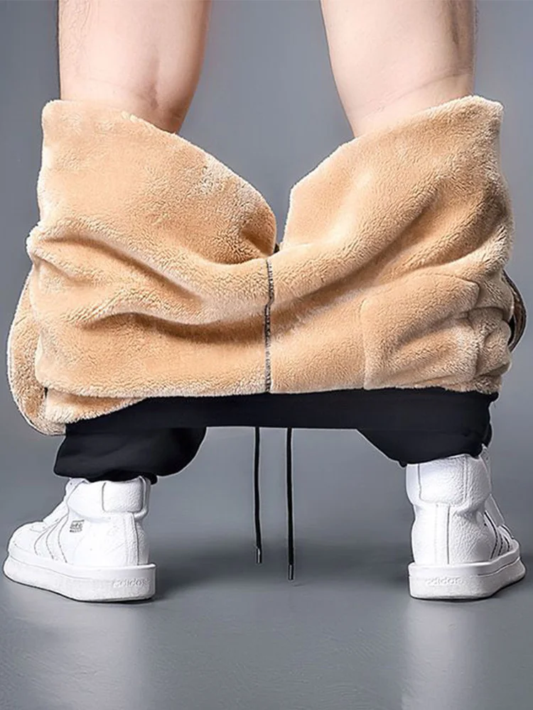 10XL Oversize Plush Casual Pants Mens Warm Cargo Pants Plus Size Men Winter Warm Plush Trousers Streetwear Thickened Loose for Wide Leg Pants,Fashion Pants,Fashionable Wide Leg Pants