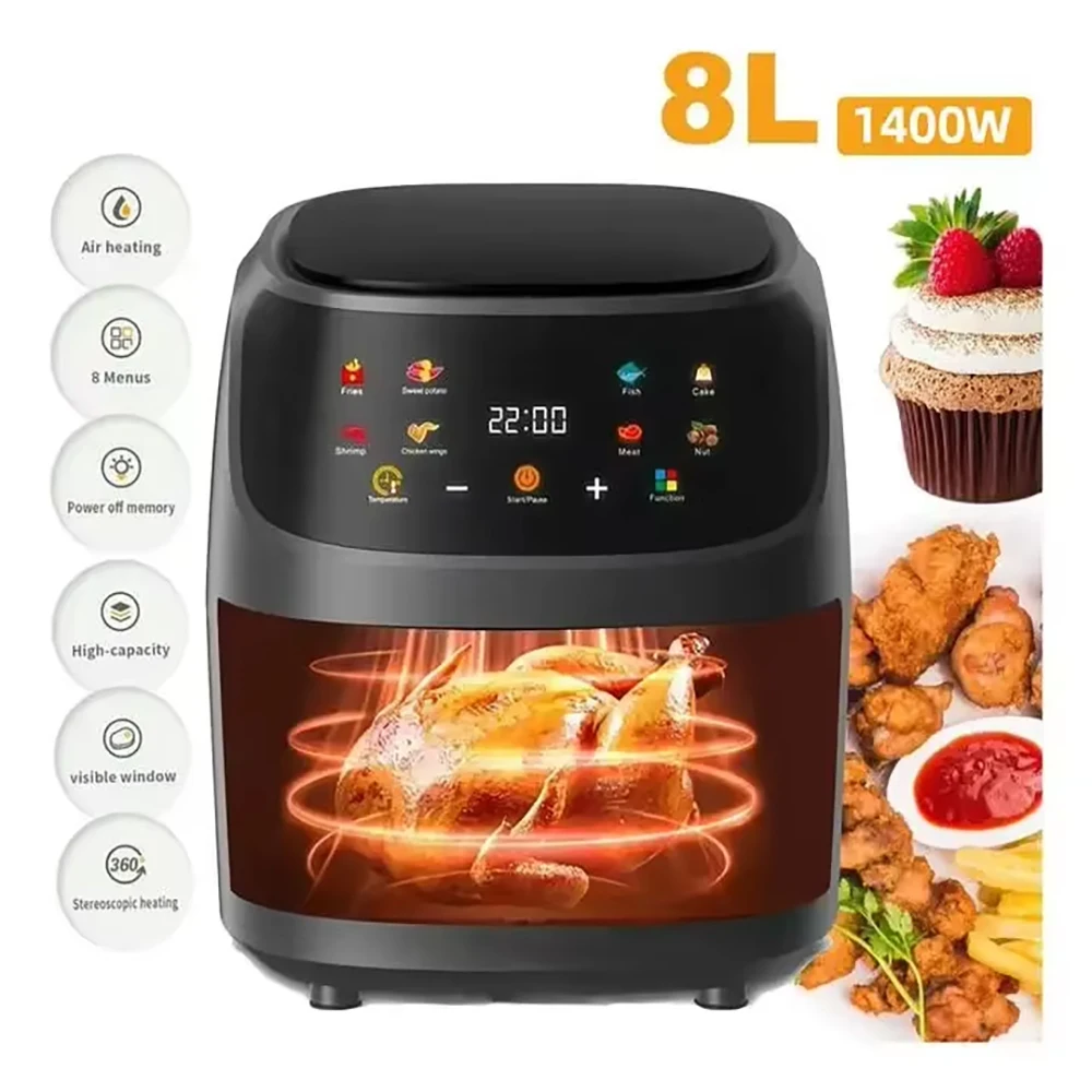 LCD screen Air Fryer  8L Large capacity Smart non-stick pot oil free fryer oven French fries roast chicken fryer 3
