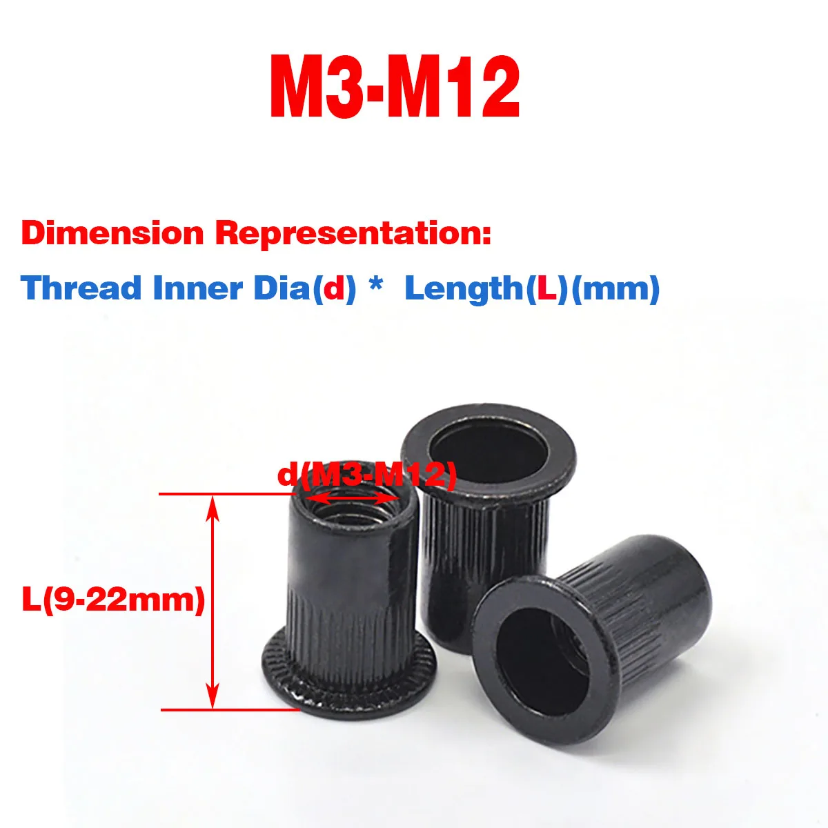 대형 측면 수직 그레인 스루 홀 리벳, 블랙 아연 도금 널링 너트 M3-M12 대형 측면 수직 그레인 스루 홀 리벳, 블랙 아연 도금 널링 너트 M3-M12