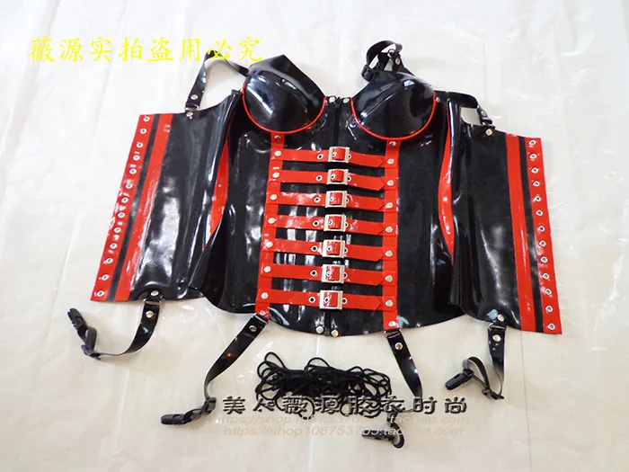 Sexy 0.8mm Black Women Latex Corset Fetish Rubber Shape With Button Front Lacing Back