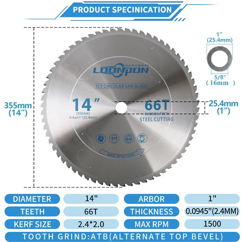 Loonpon Metal Cutting Blade Carbide Circular Saw Blade For Steel Iron Aluminum Metal 185/254/355mm Cutting Disc Blade Blades