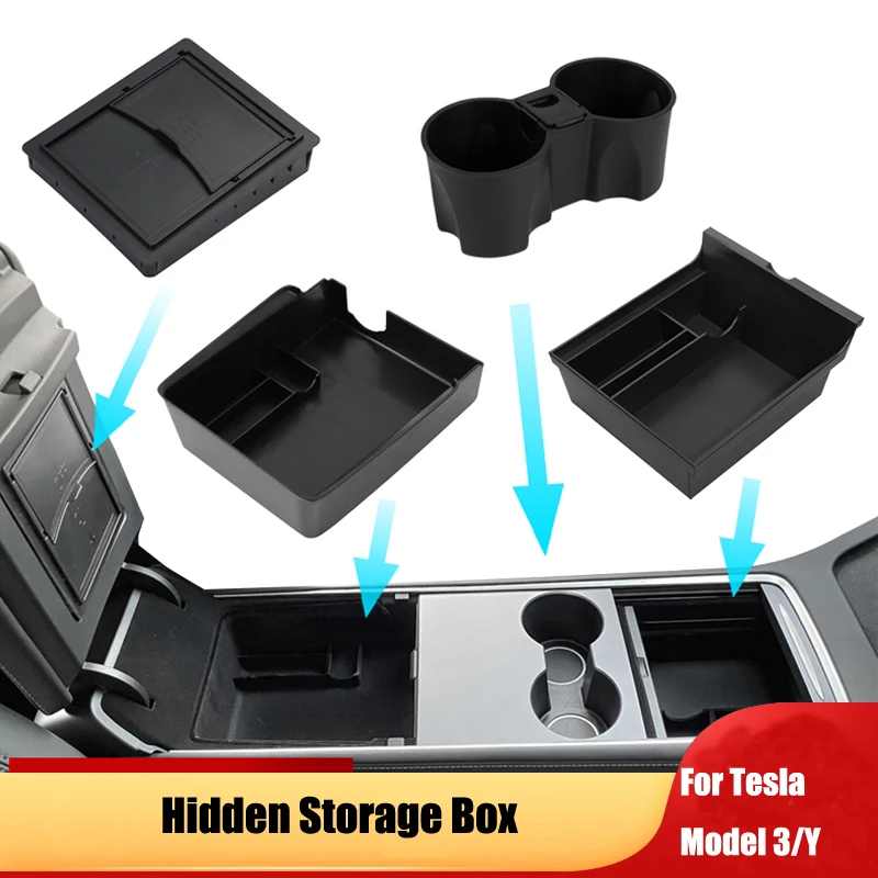 

Car Storage Box For Tesla Model 3 2022 Model Y 2023 Center Armrest Hidden Box Cup Holder Console Organizer Car Box Accessories