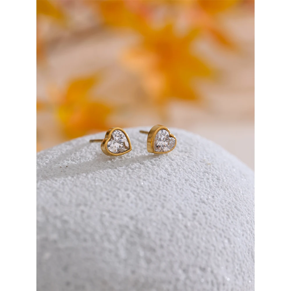 Yhpup Earrings Cubic Zirconia Heart Stud Daily Jewelry