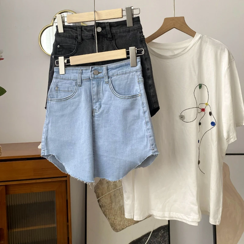 

Jeans Skirts Summer hot girl wear Denim skirt solid color high waist fashion casual western style Faldas Clothes