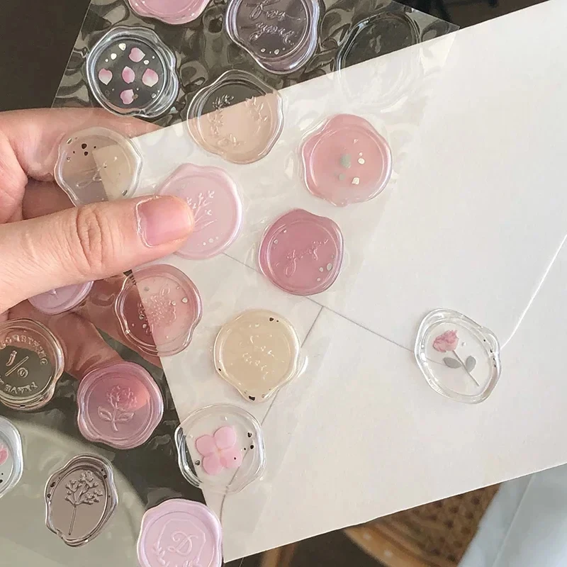 1/2 시트 빈티지 왁스 씰 스탬프 스티커 투명 선물 포장 봉투 씰링 스티커 DIY 웨딩 파티 초대장 카드