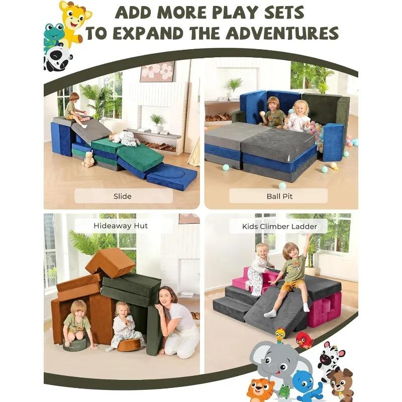 Modular Children's Play Sofa, Boys and Girls Convertible Foam Sofa, Multi-Purpose Foam Castle Building Set (Space Gray) 5