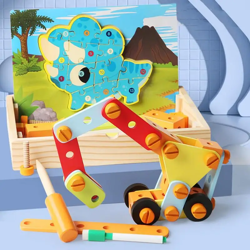 Wooden Construction Tools Wooden Construction Toy Set Educational Pretend Play Toy STEM Nut Disassembly Toys With