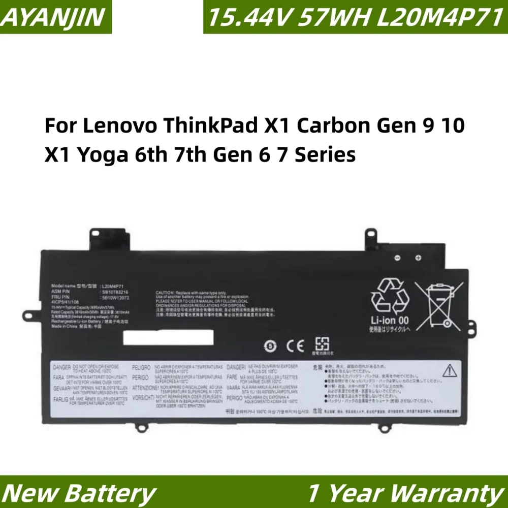 

L20C4P71 L20M4P71 15.44V 57WH Battery For Lenovo ThinkPad X1 Carbon Gen 9 10 X1 Yoga 6th 7th Gen 6 7 Series L20D4P71 L20L4P71