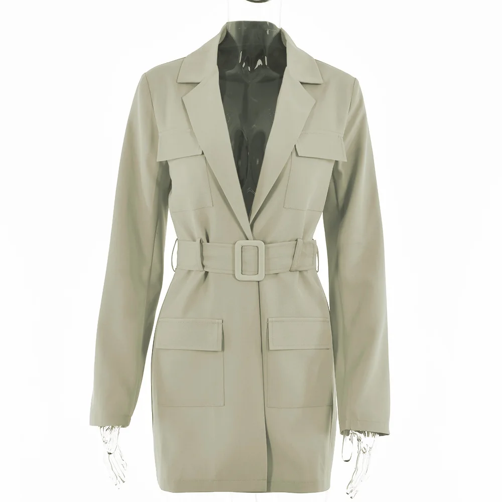 Solid Color Short Trench Coat Lace-up Side Pockets Trench Suit Collar Casual Coat for Women Daily Office Lady Street Clothing