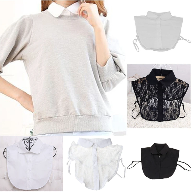 Women Pure Color Lace Detachable Lapel Choker Necklace Shirt Fake False Collar women fake collar