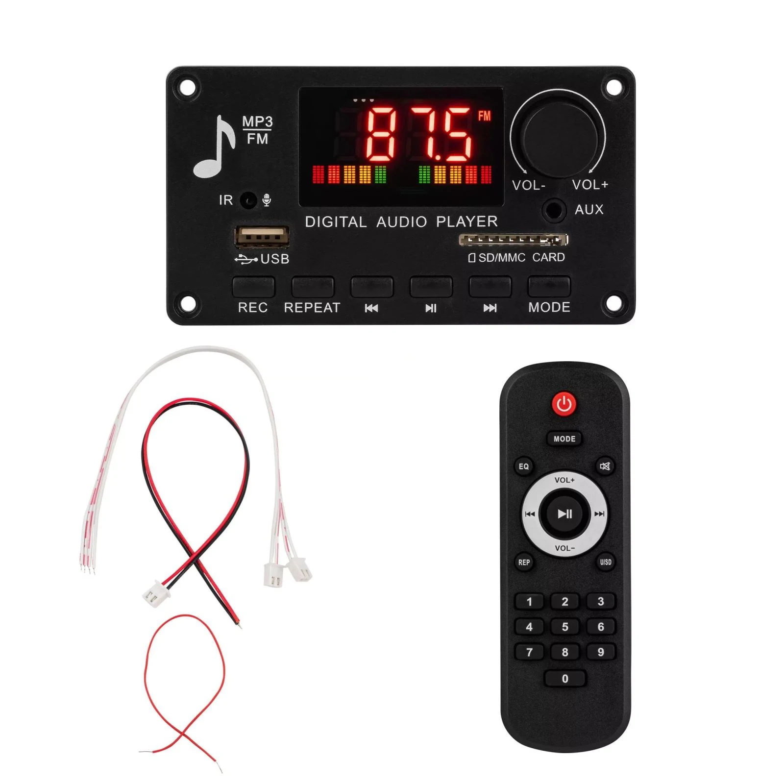 Bluetooth 5.0 MP3 Audio Decoder Board 2*40W Amplifier Module MP3/WMA/WAV/FLAC/APE FM Radio with Digital Color Screen Amplifier