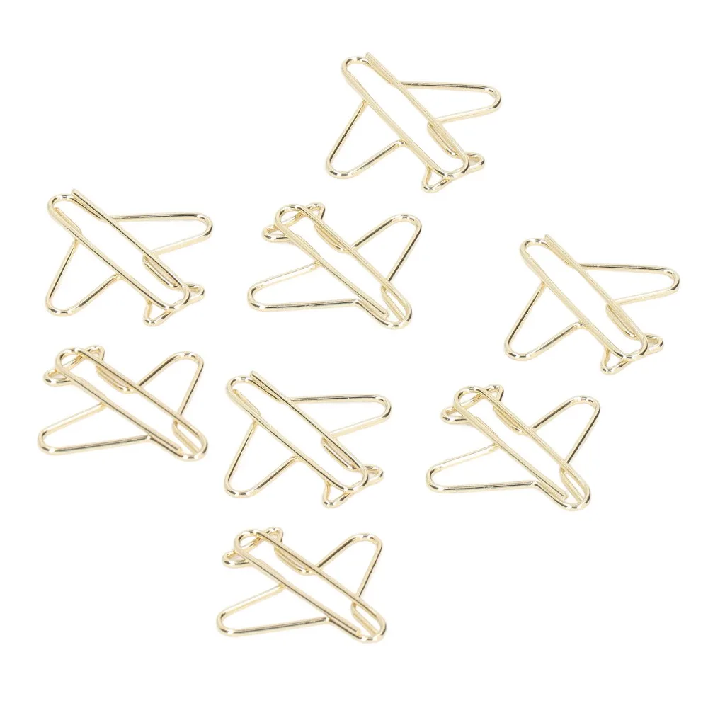100PCS 재미 있은 항공기 모양의 종이 클립 골드 미니 사이즈 점보 종이 클립 녹 방지 30*28mm 대형 바인더 클립 선물