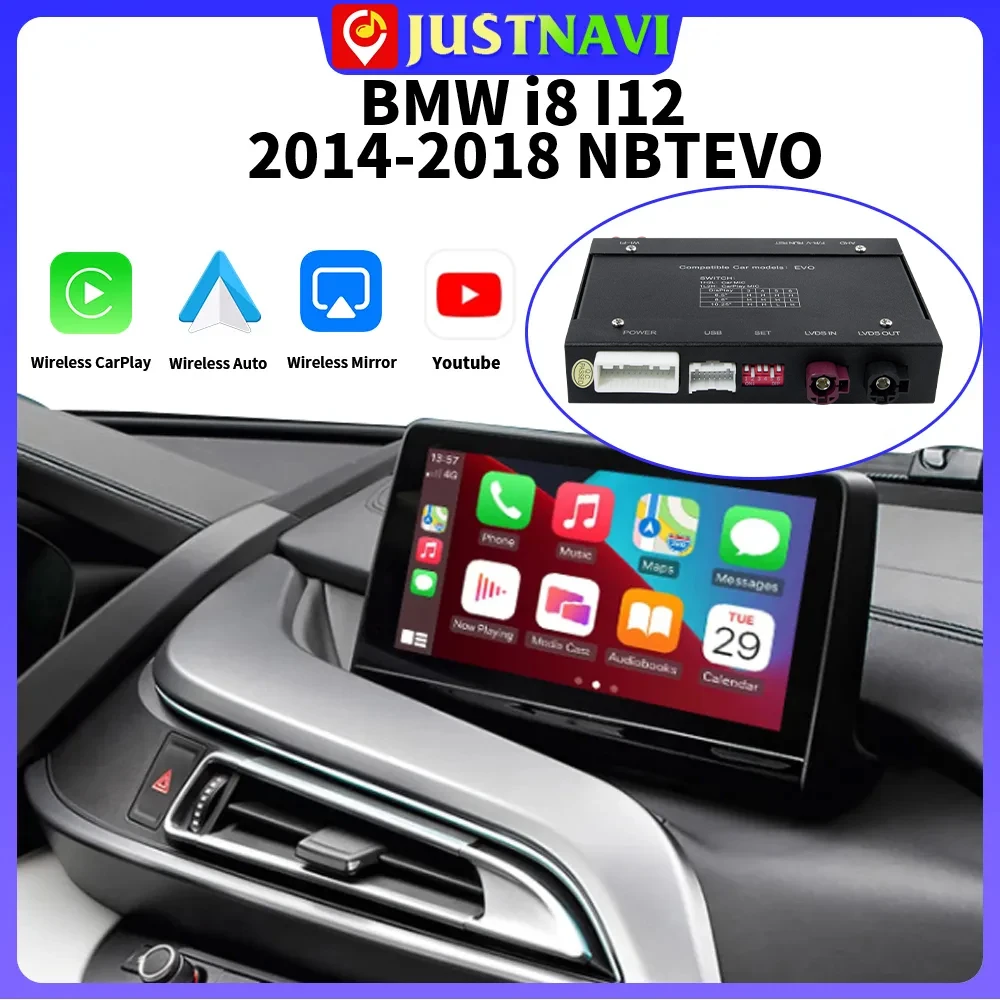 

JUSTNAVI Автомобильный мультимедийный беспроводной CarPlay для BMW i8 I12 2014-2021 NBT EVO система с Android Авто Mirror Link AirPlay