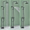 Antique Brass Floor Mounted Bathtub Faucet Free Standing Bathroom Shower Mixer Tap with Handshower 1.5~2m Rainfall Shower System 3