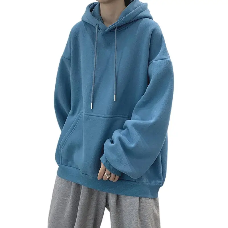 Loose Fit Men's Hoodie Pure Color Casual Streetwear Spring Autumn Winter Grey Heavyweight Hooded Jacket for Boys And Students - 5
