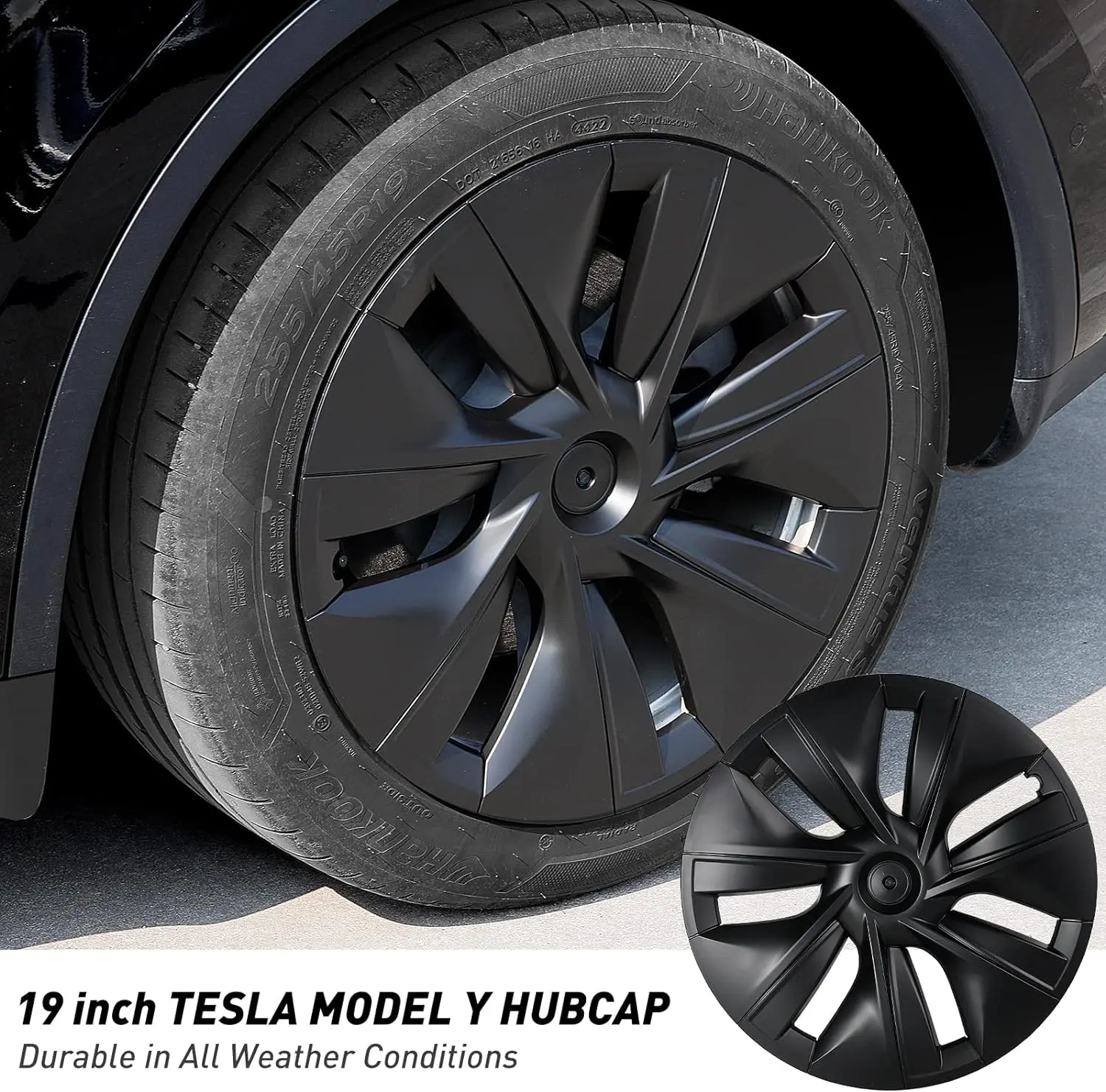 4 STUKS Wieldop Wieldoppen Auto Vervangende Naafdop 19 Inch Volledige Velg Cover Accessoires, Compatibel for Tesla Model Y 2018-2023 (Color : A matte black