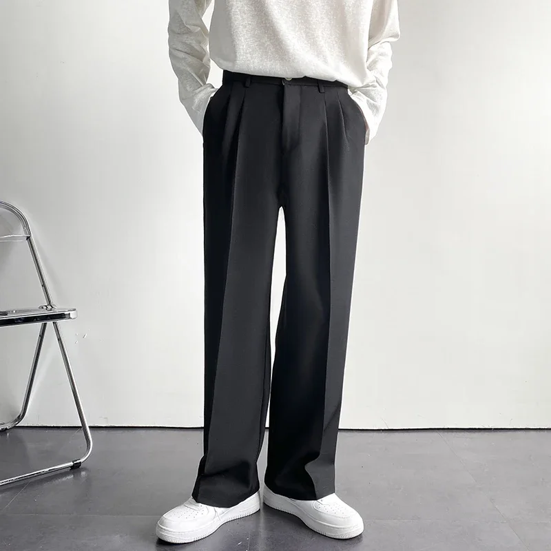 New Fashion Men's Oversize Suit Pants Wide Leg Long Drape Trousers Solid Straight High Waist Casual Pant Black White Khaki