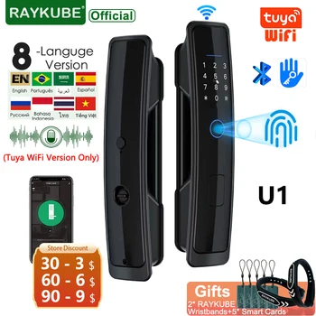 2023 새로운 RAYKUBE U1 Tuya Wifi 스마트 도어 잠금 TT 잠금 지문 잠금 스마트 홈, 자동 전자 바이오 메트릭 디지털 잠금