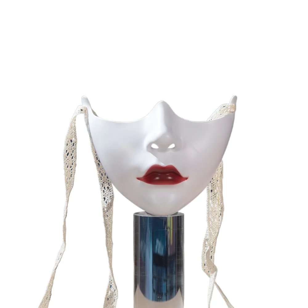 Labbro rosso Mezza faccia COS Puntelli di bellezza Collezione di decorazioni Decorazione mezza faccia Vento meccanico Maschere per uomini e donne adulti - immagine 4
