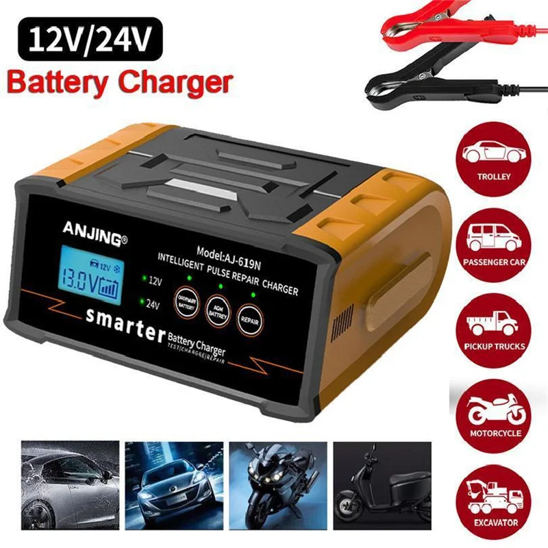 

New 12V-24V Car Battery Charger 400W High Power Smart Battery Charger Trickle Smart Pulse Repair Car Truck Boat Motorcycle