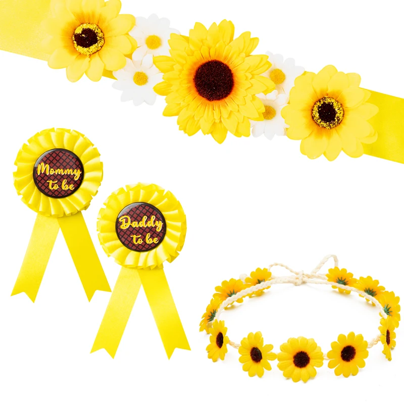 Pregnant women portrait decoration 4pcs set sunflower pregnancy belt headgear photo group photo to commemorate parent-child prop