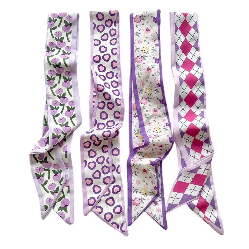 4pcs/set Series Silk Satin Scarf Women Cloth Hair Bands Headdress Accessories Lady Scarves Ribbon Neck Ties for Bag Handle 4