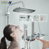 Piano Bathroom Shower Set SDSN Sanitary Ware Hot Cold Bathrooom Faucet Rain Shower Head Chrome Piano Bathroom Shower System 1