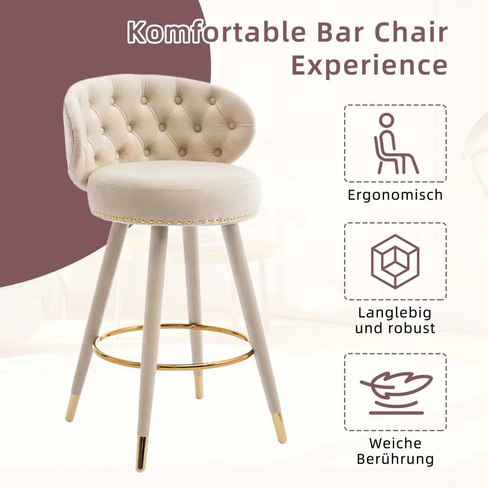 Luxury Velvet 360 ° Swivel Chair Bar Stool Wooden Leg Stool Set For Home/Kitchen/Bar/Restaurants