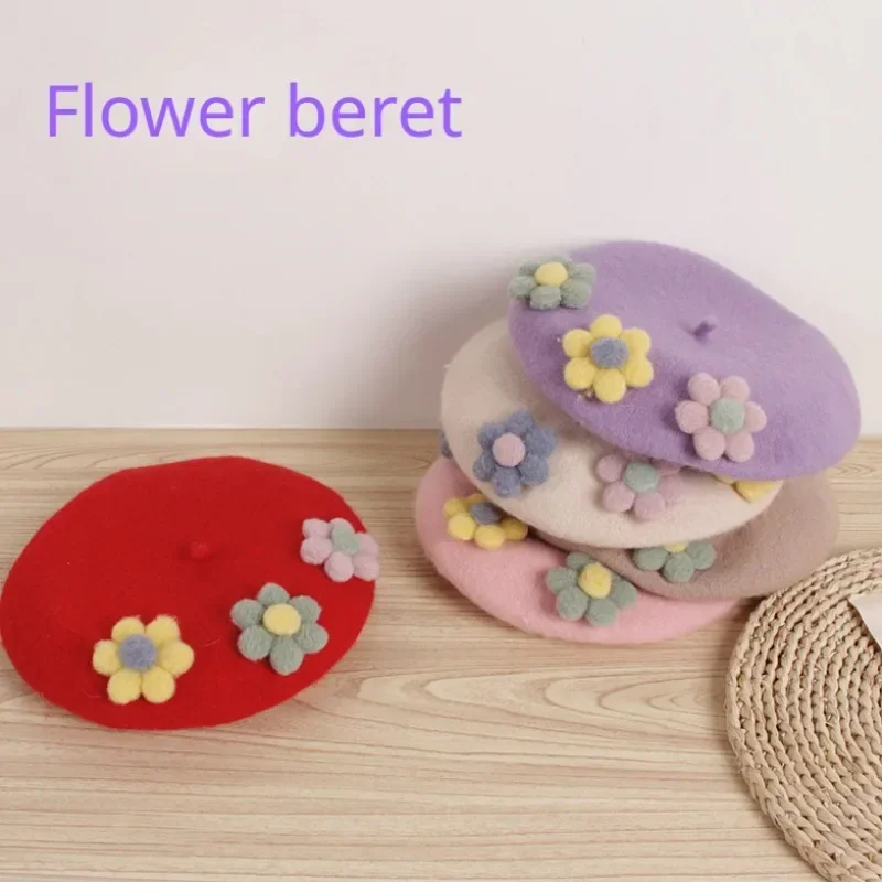 Women's Beret Handmade DIY Fruit Green Apple Painter Hat Cute Girl Little Leaf Woolen Hat Autumn and Winter Outdoor Warm Beanie