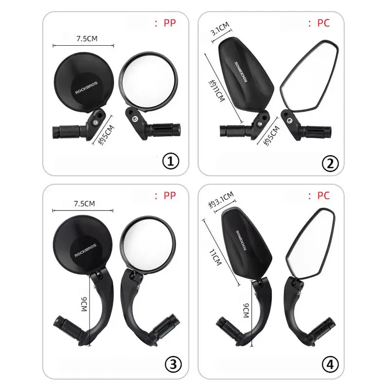 ROCKBROS HD View MTB Road Bike Mirrors 360 Angle Adjustable Handlebar Wide Range Rearview Mirror For Motorcycle Accessories rearview mirror