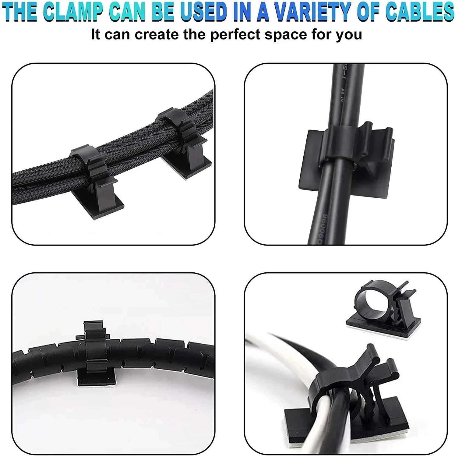 Self Adhesive Cable Organizer Clips Black White