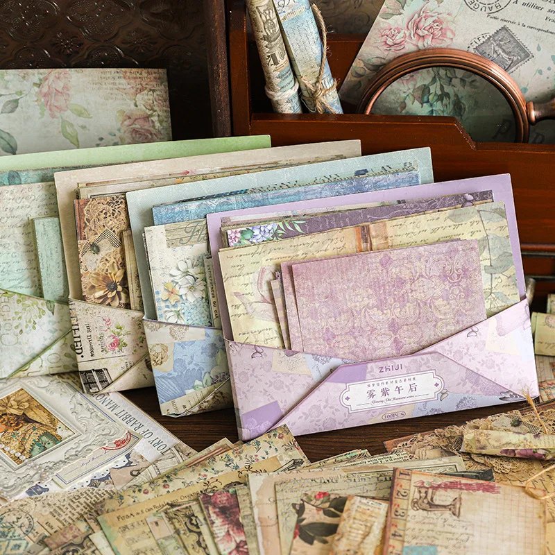 100 pcs Vintage multi-dimension material scrapbook paper Decorative Hand Account Diary Album Scrapbooking Background paper Craft Supplies craft paper scrapbooking material scrapbook materials scrapbooking paper