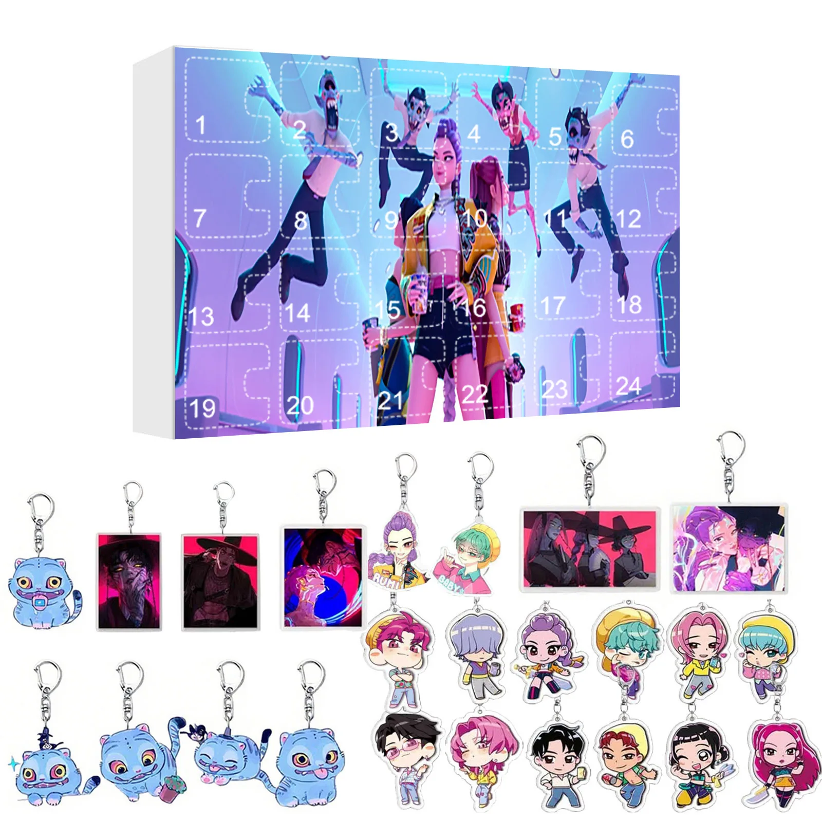 Calendrier De L’Avent 24 Pièces – Porte-clés Acrylique Personnages K-POP – Cadeau Halloween Noël
