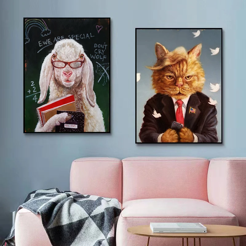 

Funny Animal Painting Personality Poster and Prints Animal Wall Art Canvas Painting for Living Room Home Decoration Pictures