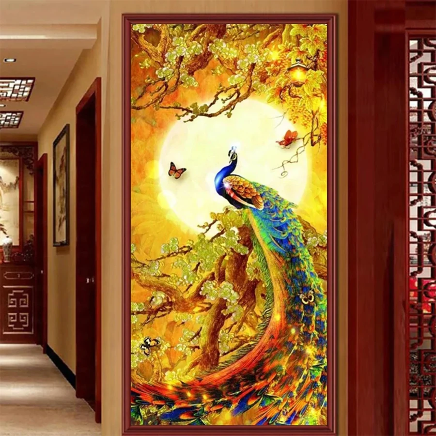 Diamond All Square Round Drill Mosaic Picture Golden Wealth And Splendor Peacock Art Diamond Painting Cross Stitch Wall Art