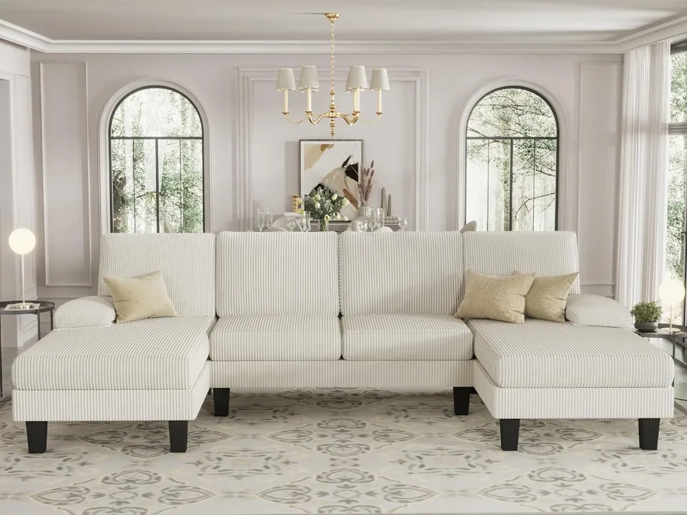 

Sofa 110” Corduroy Sectional Comfy Couches for Living Room, Modern Deep Removable Back and Seat Cushions 4 Seater Fluffy Sleeper