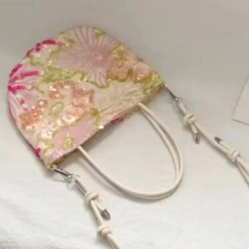 JIAERDI Fairy Core Aesthetic Y2k Hand Bag Women Flower Embroidered Handle Chic Casual Crossbody Bags Ladies Versatile Handbag