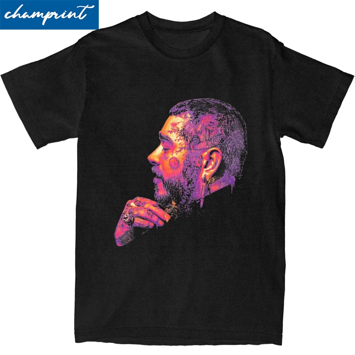 Футболка P-Post M-Malones в стиле хип-хоп, раппер, унисекс, хлопковая одежда, искусственная шея, короткий рукав