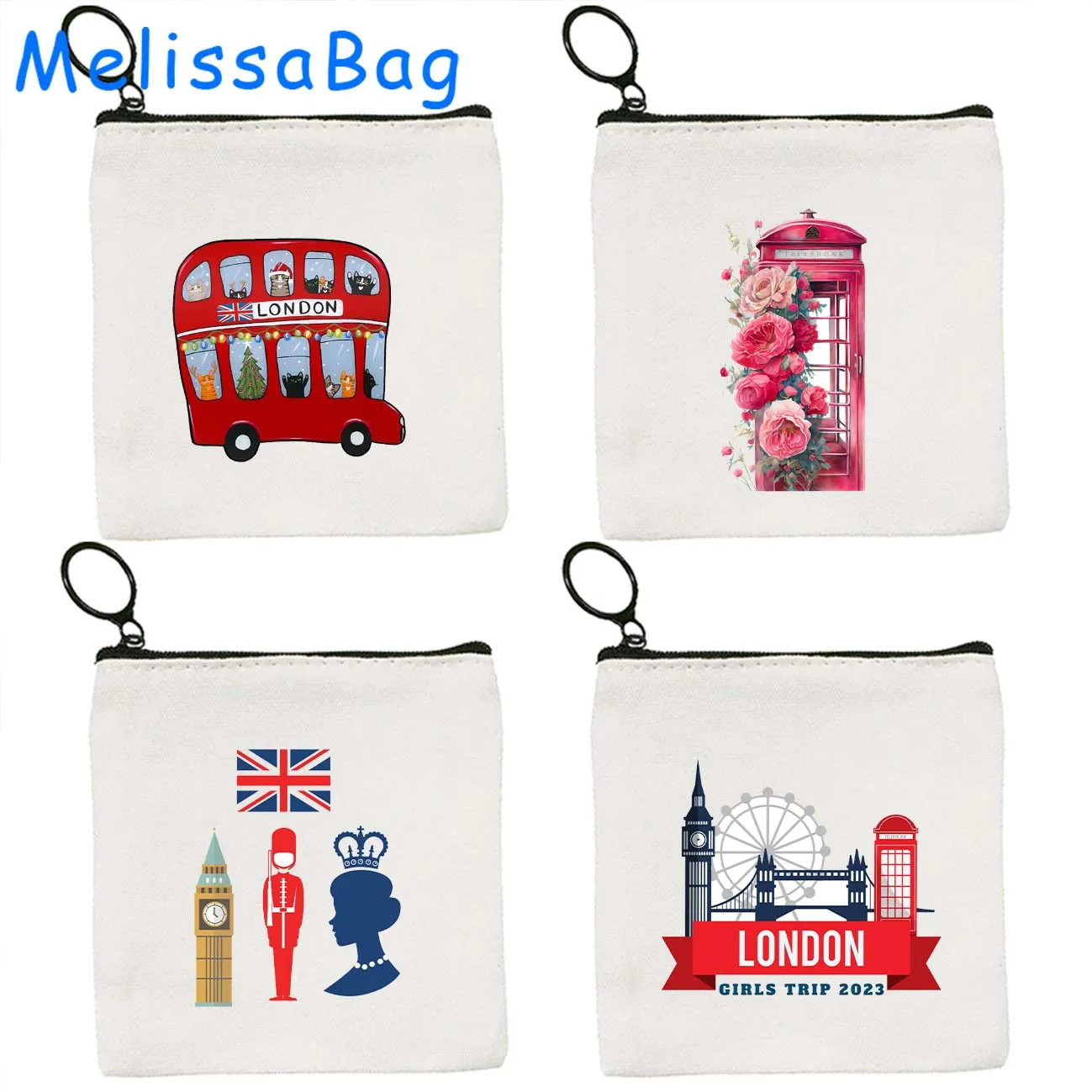 London England Bus Big Ben British Cute Gifts Regno Unito Uk Love Heart Flag Canvas Portamonete Portachiavi Borsa Con Cerniera