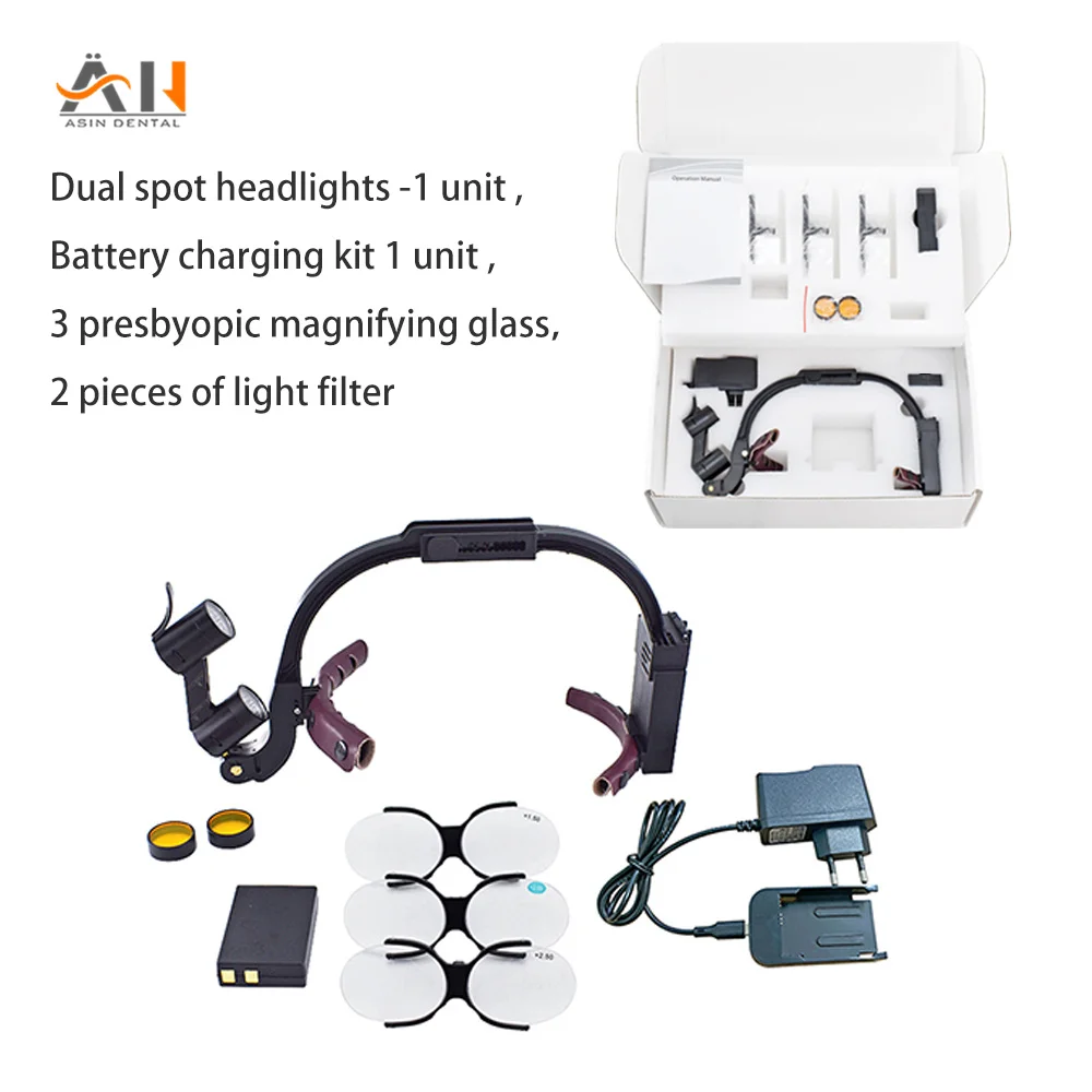 

Dental Binocular Loupes Dental Medical Magnifier Headlight 5W Focusing LED Light Medical Headlamp with +1.5 +2.0 +2.5 Glass