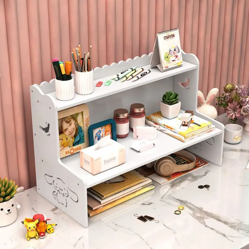 Sanrio Kawaii Anime Hello Kitty Desktop Double-Layer Shelf Cute Cinnamoroll Cartoon Standing Multi-Functional Case Girls Toys