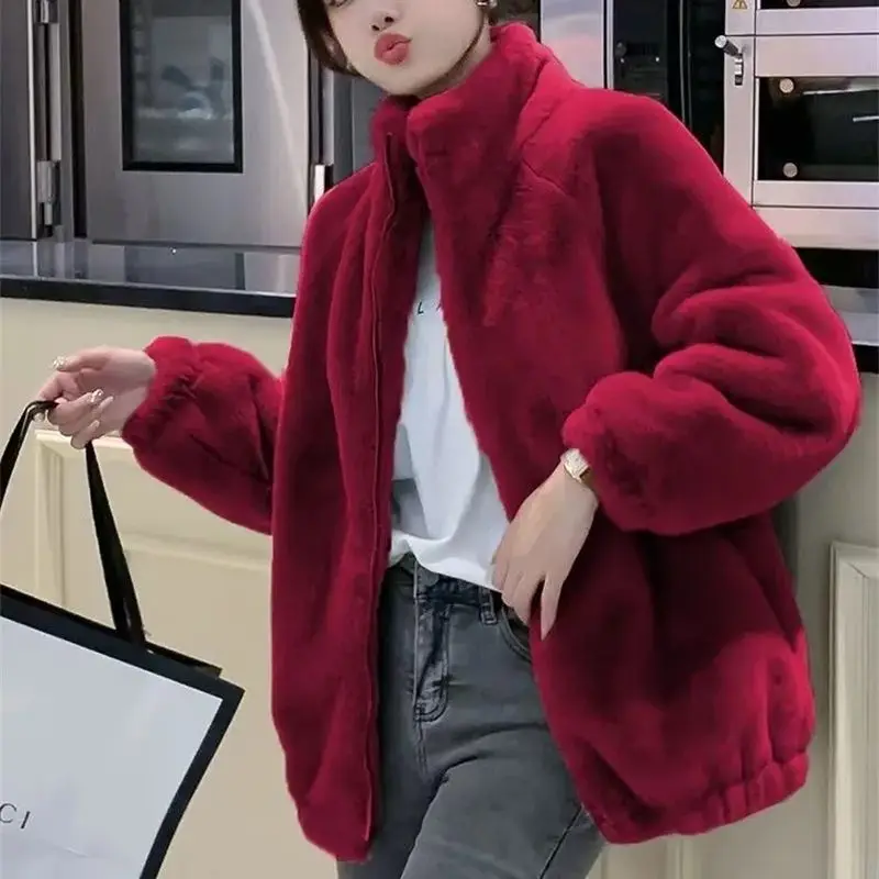 Short Thickened Coat Women 2023 Autumn/Winter Double Sided Fleece Warm Sweater Cardigan Zipper Fleece Pullover Women Solid Color