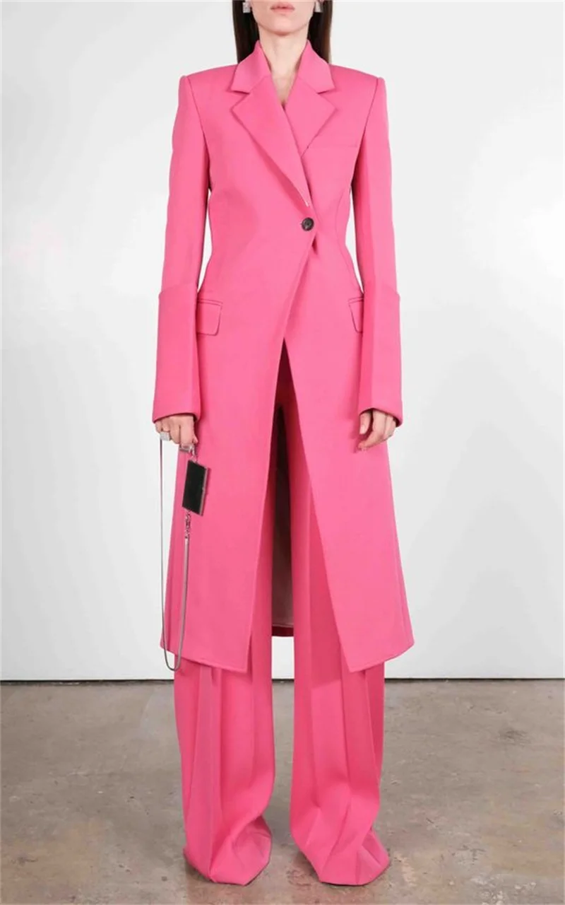 Long Pink Women Suits Set Blazer+Pants 2 Pcs Wedding Tuxedo Formal
