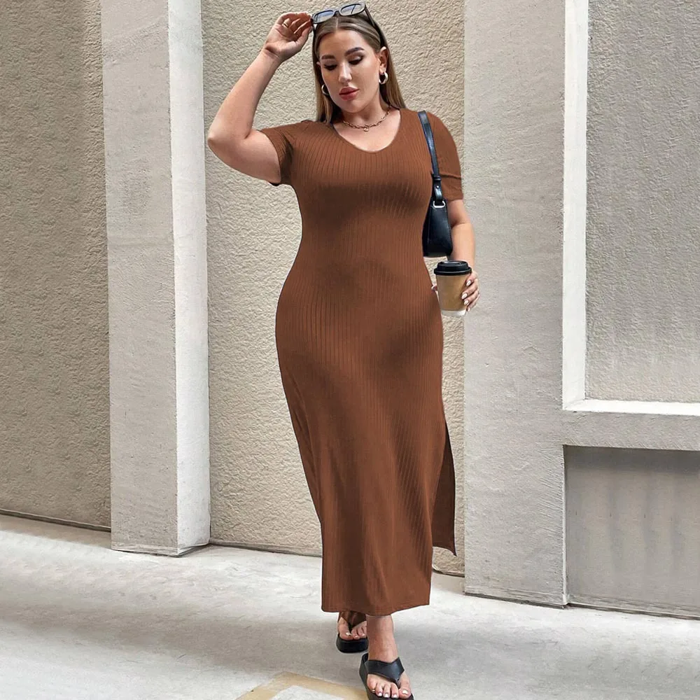 

Temperament waistband slit short sleeved dress with buttocks wrapped long bodycon dress