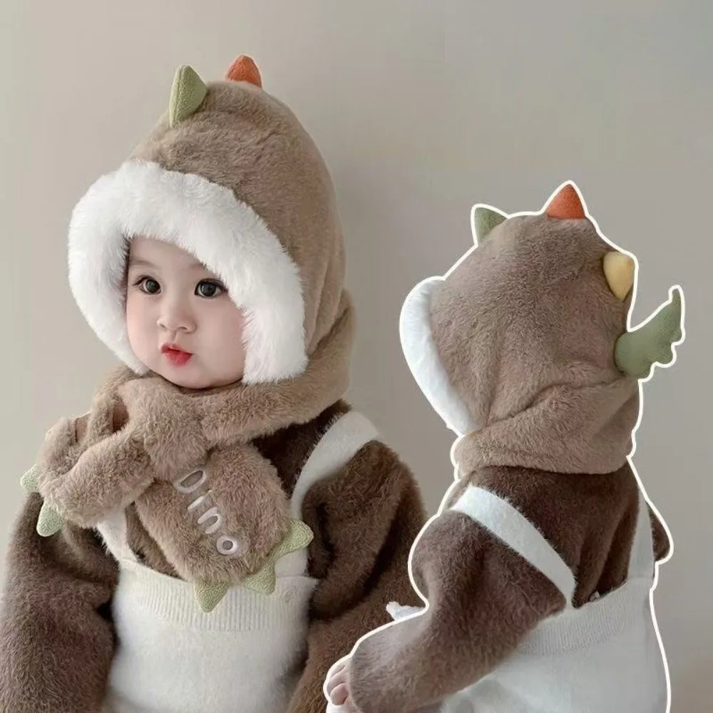 Windproof Warm Dinosaur Hat Scarf Set for Kids Outdoor Sports