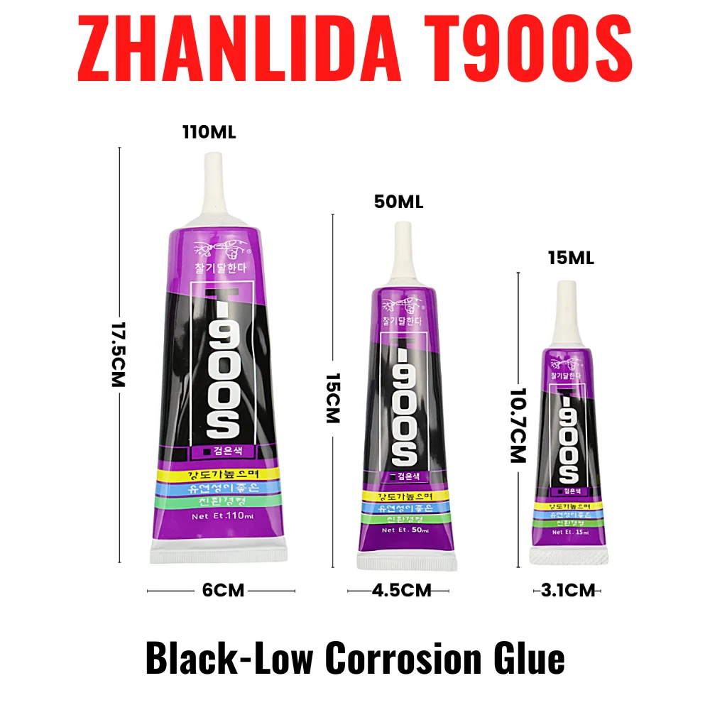 15ML 50ML 110ML Zhanlida T900S 검은 색 낮은 부식 접촉 접착제 아크릴 친화적 전화 프레임 케이스 수리 접착제