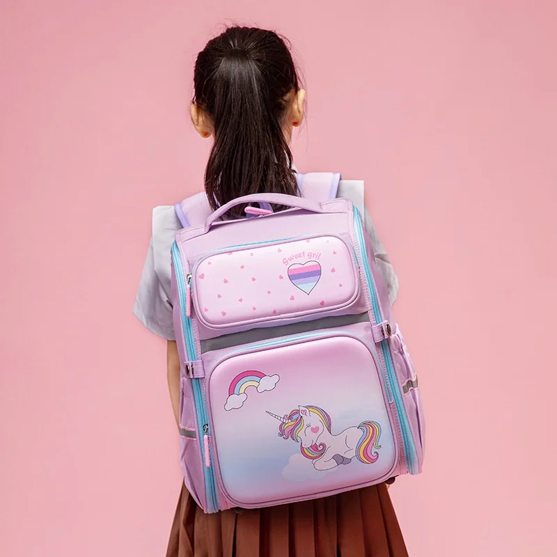 PVC Grade 1-6 Girls Cute Unicorn British Style Large Capacity Backpacks New Children Waterproof Fashion Backpacks for Students