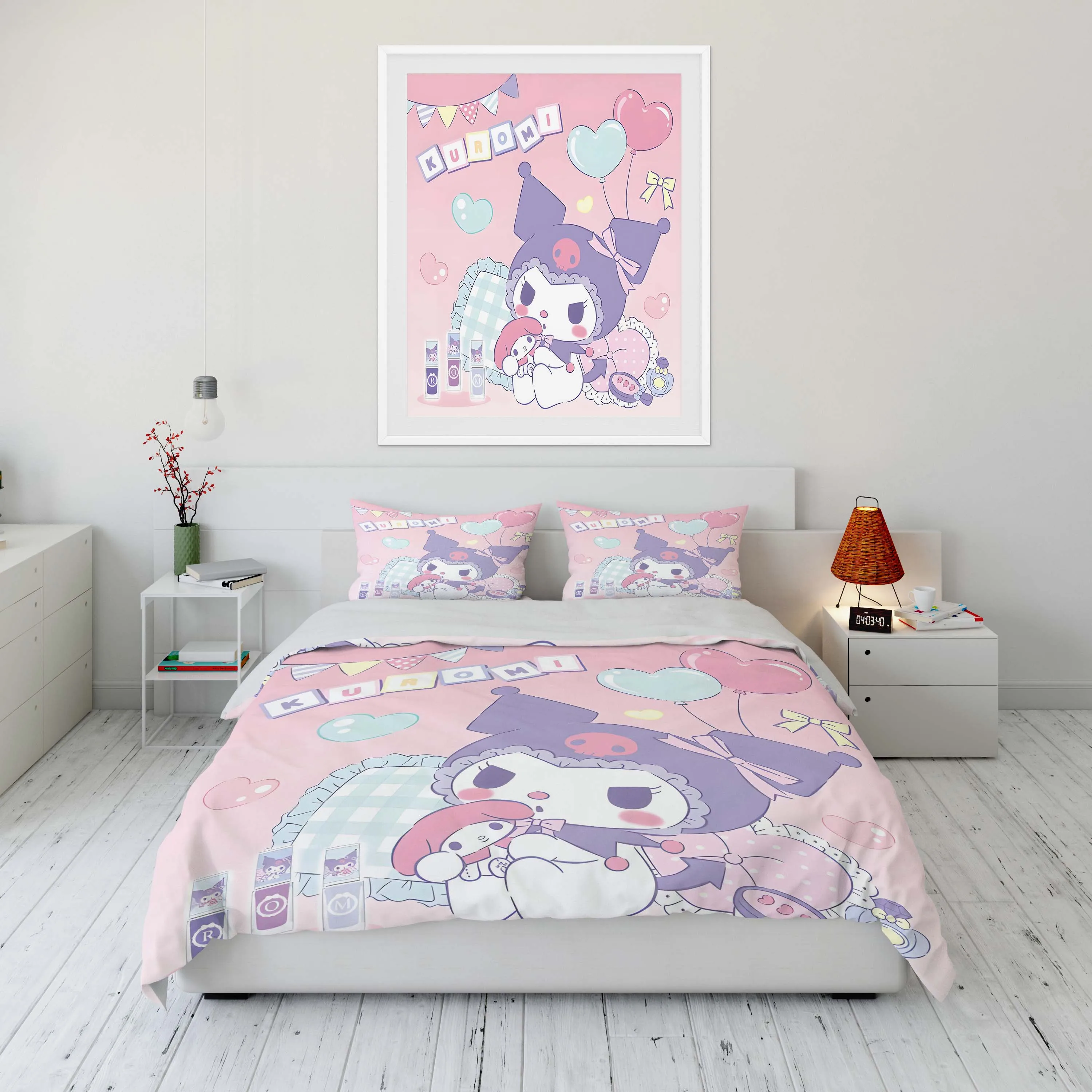 

10 Sizes Kawaii Sanrio Kuromi Printed Bedding Set Cartoon Anime Duvet Cover Comforter Cover Boys Girls Children Adults Twin King